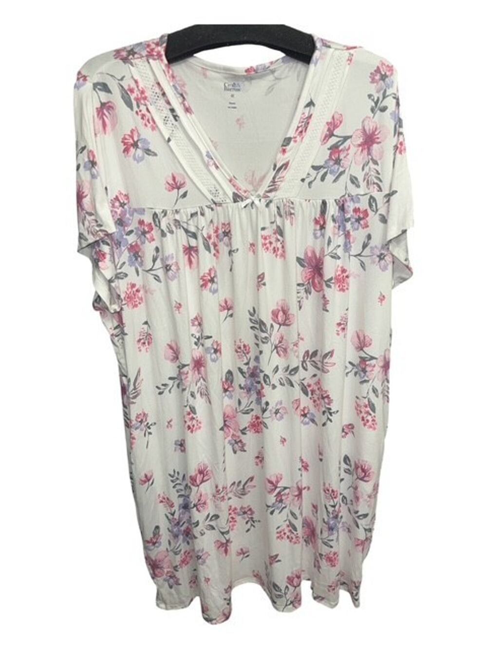 Croft & Barrow 4X Nightgown Ivory Whisper Luxe Pink Floral Pockets Sleep Shirt
